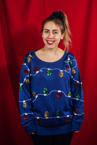 Christmas Lights Sequin Sweater
