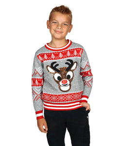 Boys Sequin Rudolph LED Sweater
