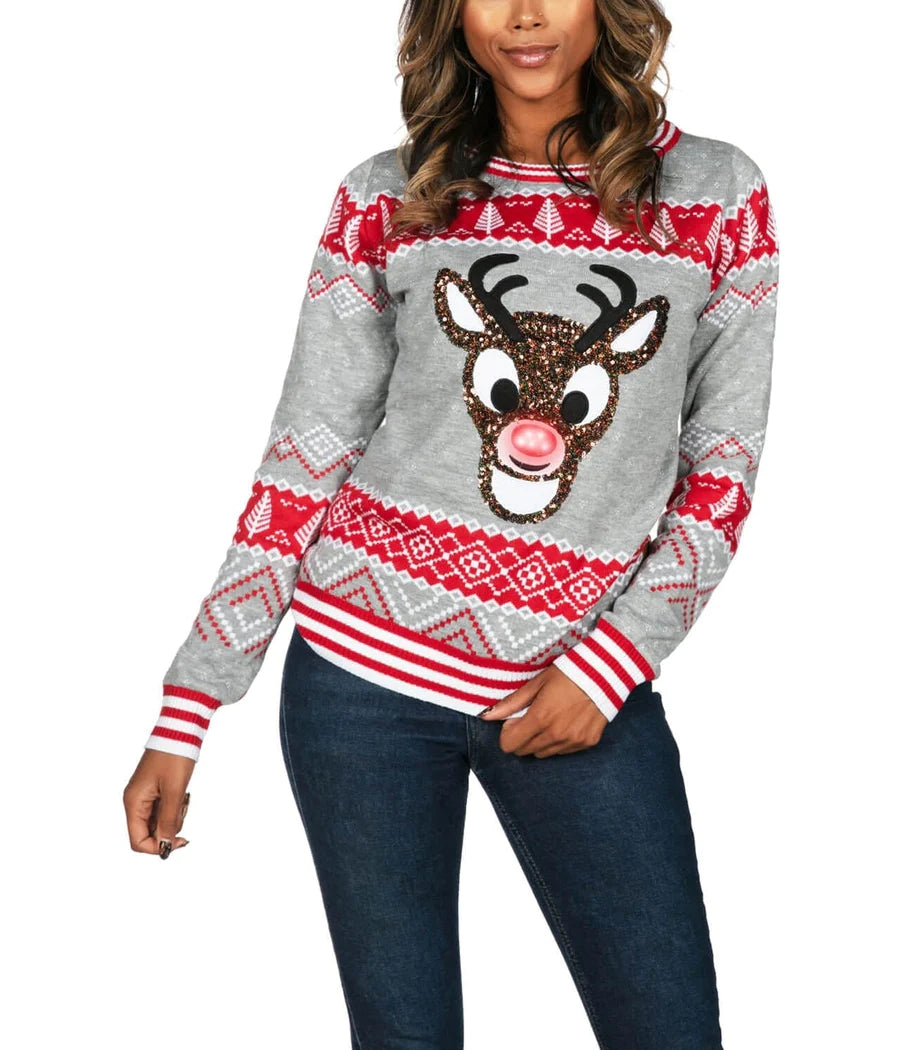 Sequin Rudolph LED Sweater